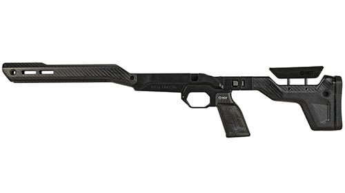 Das MDT HNT-26 Chassis ist ultraleicht, aus Magnesium und Carbon gefertigt, bietet V-Block Bettung, verstellbare Schaftlängen und ARCA Kompatibilität.
